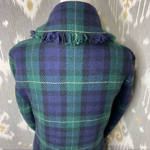 Polo Ralph Lauren Fringed Black Watch Tartan Plaid Double-Breasted Wool Cardigan - Picture 6 of 16